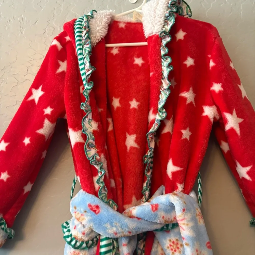 Matilda Jane evening in christmas red star holiday girls hooded robe size 4-6